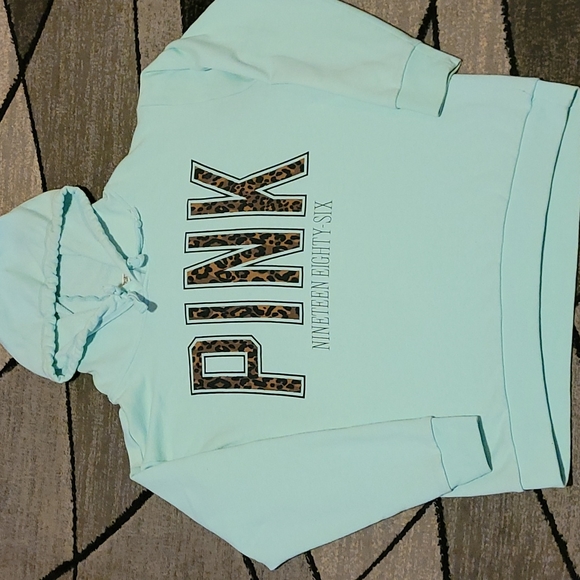 PINK Victoria's Secret Tops - VS Pink teal Leopard hoodie sweatshirt